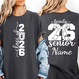 Class of 2026 Senior Shirt with Name on Back, Personalized Double Sided Graduation Tee