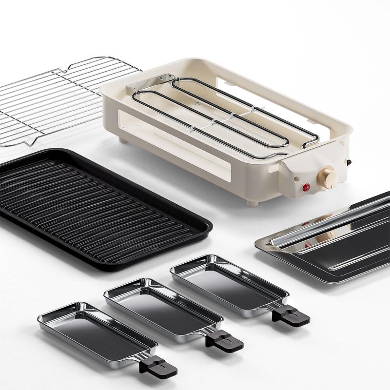 TANLOOK 1500W Electric Korean BBQ indoor Grill – Smokeless Non-Stick Grill with Removable Plates & Temp Control, Compact All-Purpose Tabletop Griddle, with Clip & Brush