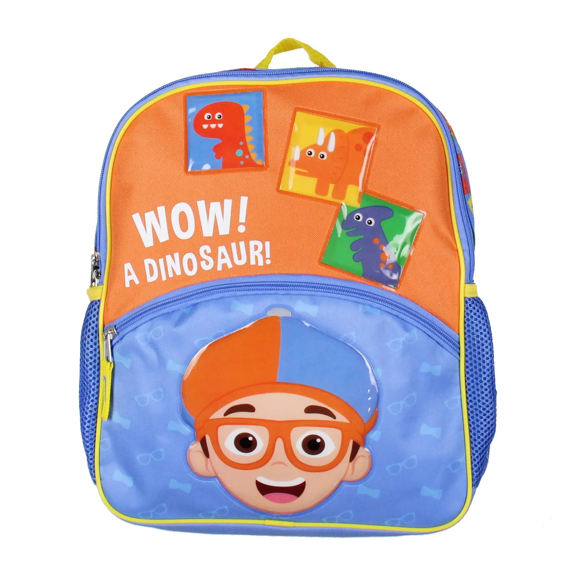 Blippi Backpack Wow! A Dinosaur 14" Kids School Travel Backpack Bag For Toys w/ Raised Character Designs, Backpack For Toddlers, Kindergarten Backpack