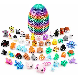 51PCS 3D Printed Animals Easter Basket Stuffers with 5.1" Jumbo Egg & Pink Axolotl, Articulated Animal Figurines for Desk Pets, Secure Twist-Lock Storage Egg, Stress Relief Collectibles