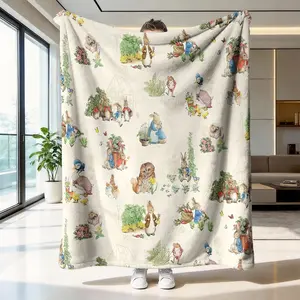 Peter Rabbit Farm Fairy Tale Blanket, High-Weight Flannel Fabric, Soft and Warm, Anti-Wrinkle, Easy Clean, Perfect Gift for Home Decor, Cartoon Pattern Blanket