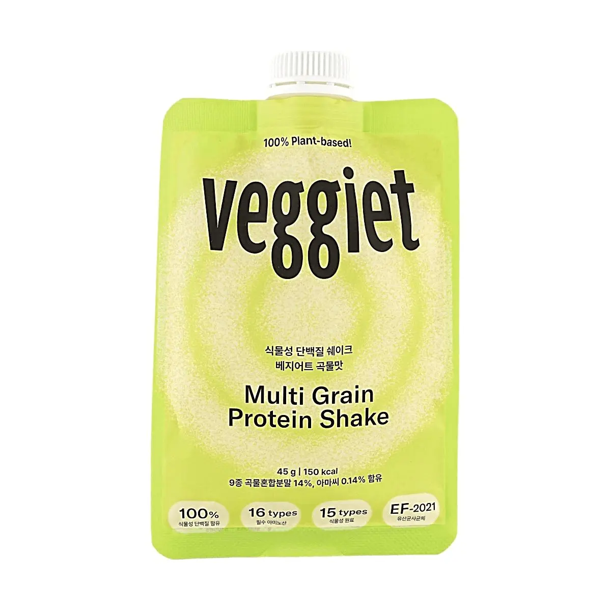 VEGGIET Korean Plant Protein Powder Shake - 45g Grain Flavor, Pea & Rice Protein Blend, Ambient, Chicory Root Fiber, Low Sodium, 100% Vegan Formula