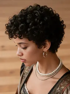 Layered Pixie Cut Wigs Human Hair Short Curly Wigs With Bangs Breathable Full Machine Made Wig For Women Natural Black 27 Blond Glueless Afro Kinky Curly Wig Human Hair Short Fluffy Curly Wigs Human Hair Pixie Cut Afro Wig For Black Women Machine Made 8 I