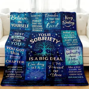 Flannel Blanket with Digital Print with Positive Affirmation Pattern to Motivate Alcohol Quitting Blanket Lightweight Soft and Comfortable Gift Blanket for Lunch Break Blanket Sofa Bed Of