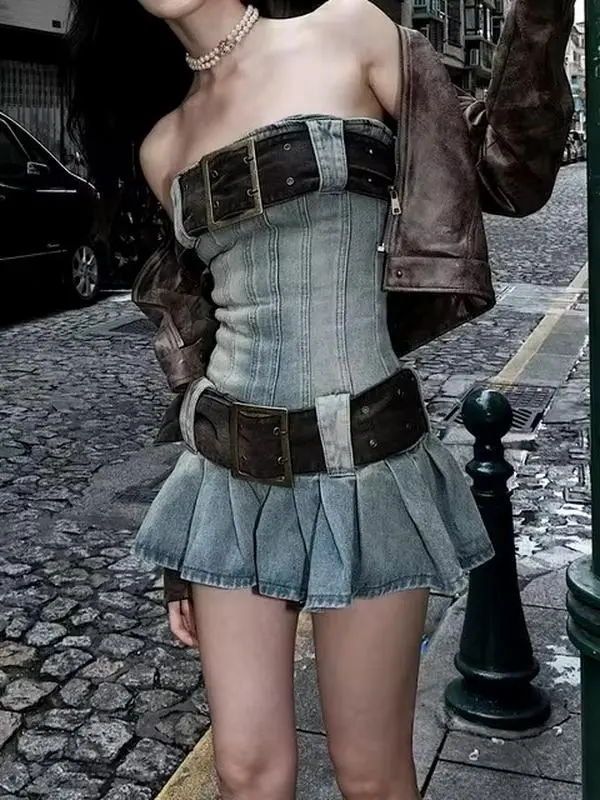 denim dress kpop Blue Lace Collared Denim Dress | Dahyun - Twice