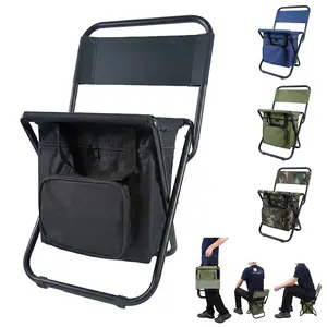 Harkapy Portable Folding Camping Stool Chair with Cooler Storage Pocket and Backrest, Collapsible Fishing Seat for Hiking Beach Picnic Travel Outdoor Sports Events
