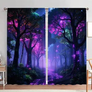 Mysterious Forest Pattern Door Curtain, 1 Set Colorful Door Curtain, Home Decor for Living Room Bedroom, Room Divider Curtain, Home Decoration Curtain