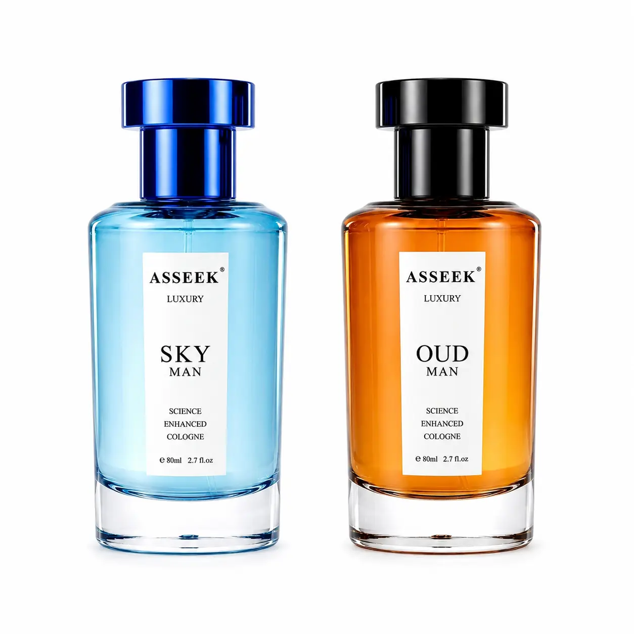 ASSEEK Luxury SKY MAN & OUD MAN Men's Cologne Set | 2 x 80ml (2.7 fl oz Each) | Apple, Bergamot, Leather, Sandalwood & Amber | Fresh Aquatic & Aromatic Woody Fragrance Gift Set for Men