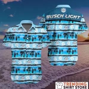 Busch Light Hawaiian Shirt Tropical Flora And Palm Beach For Surfing Lovers
