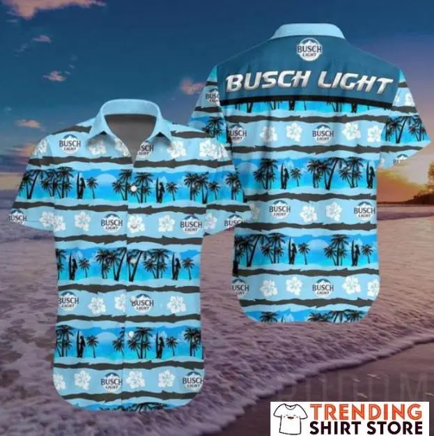 Busch Light Hawaiian Shirt Tropical Flora And Palm Beach For Surfing Lovers