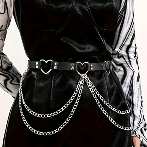 Women's Heart Pattern Decorative Chain Belt, Fashionable Punk Style Waist Belt for Party, Everyday Accessories, Trendy All-match & Exquisite Belt for Birthday Gift, Casual Dress Belts for Dresses, Stylish Belts