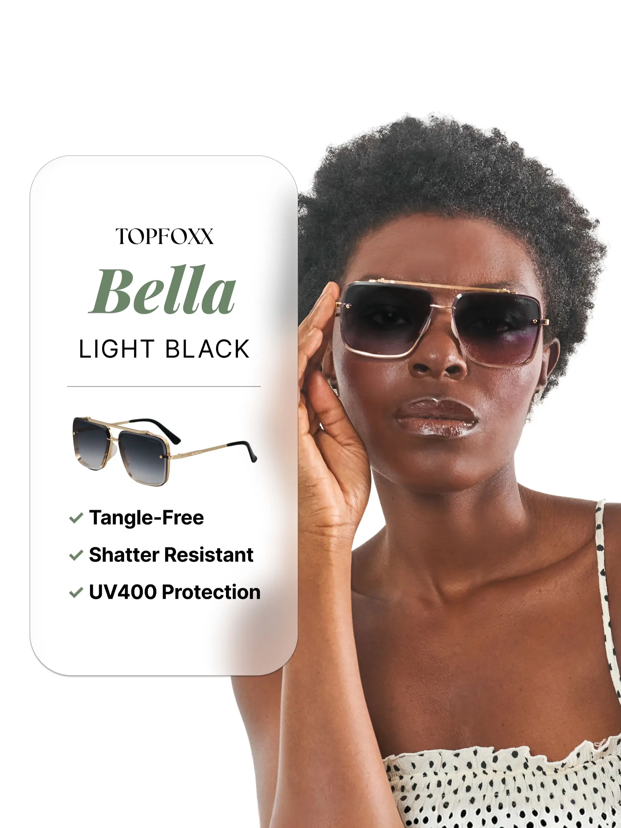 Topfoxx Bella Light Black & Gold Aviator Sunglasses | Casual Street Style Sunglasses with Tangle-Free Nose Pads, Certified Shatter-Resistant Lenses & UV400 Protection - Stylish Eyewear Shades for Women & Men - Trendy Unisex Outdoor Fashion