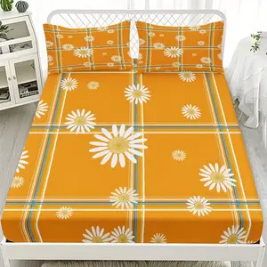 2/3pcs Orange Checkered Fabric Background Series Fitted Sheet Set, Suitable For Bedrooms, Hotels, Dormitories And Other Places, Machine Washable (1 Fitted Sheet + 1/2 Pillowcase, No Core)