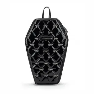Mina Bat Studded Coffin Backpack - Vinyl Black