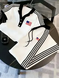 Unisex American Flag Polo Two-Piece Set
