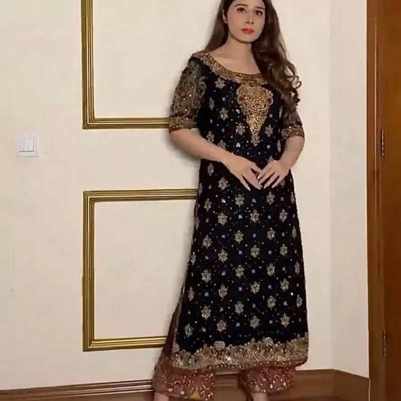 FASHIONABLE GEORGETTE EMBROIDERY STONE HAND WORK TOP PALAZZO WITH DUPATTA BLACK