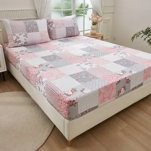 3-Piece & Plaid Floral Print Bedding Set (1 Fitted Sheet + 2 Pillowcases), Soft Comfortable, Single Twin Full Queen Size