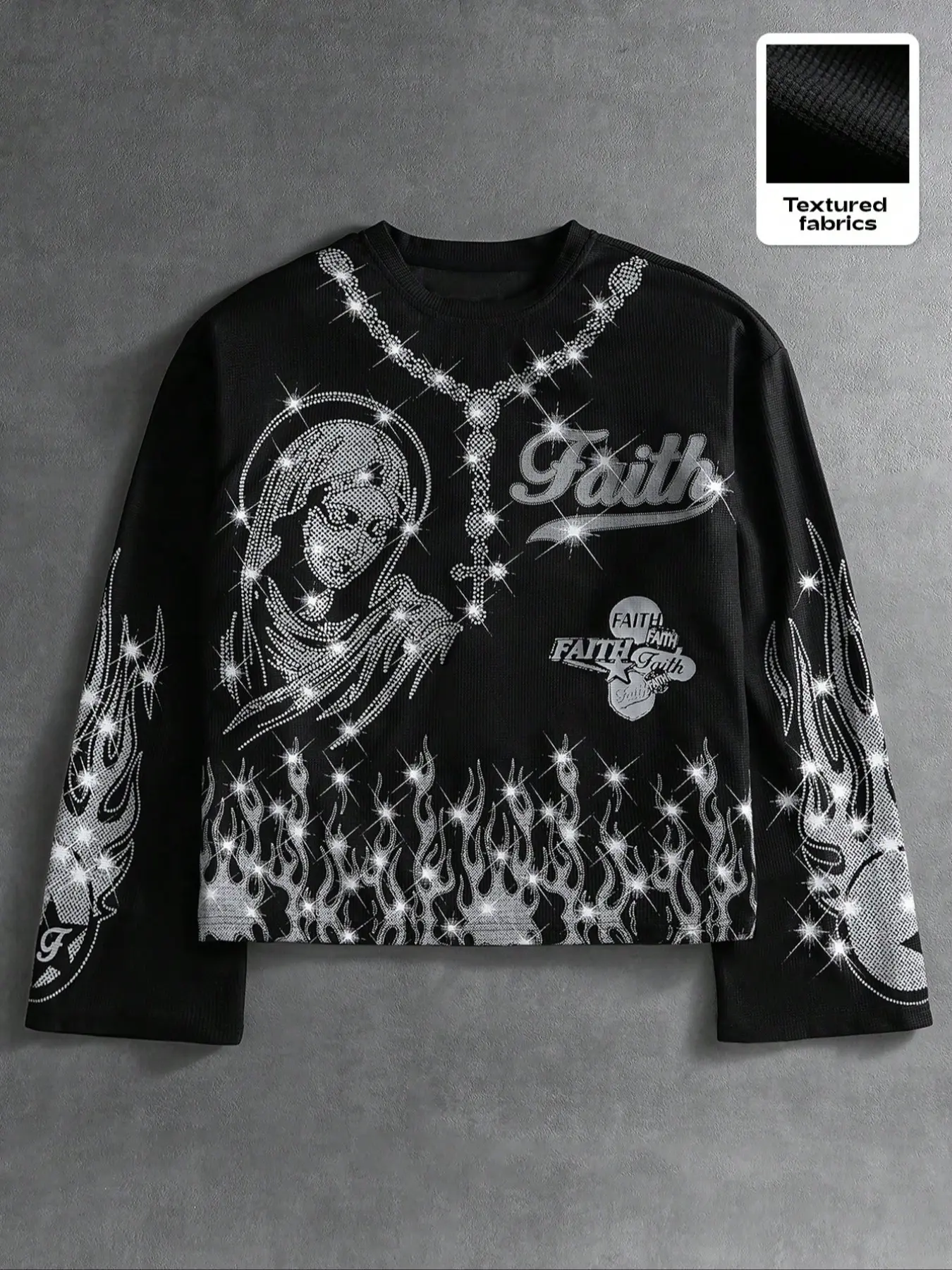 Men's Fitted long-sleeved Graphic printed T-shirt, Casual Graphic Design, gothic streetwear style, avant-garde rock vibe, decorated with a shiny flame pattern, suitable for everyday casual fashion, a great gift for boyfriend/holiday