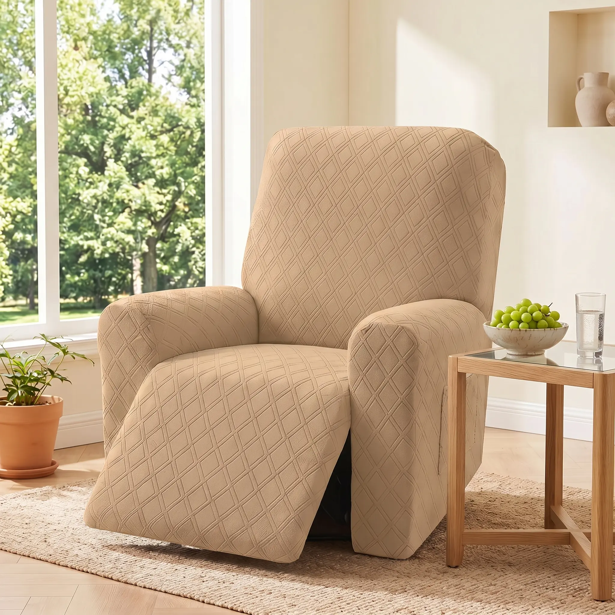 Stretchy & Non-Slip Recliner Cover with Side Pockets – Extra Large Printed Design, 4-Season All-Round Protection for Living Room, Bedroom & Office, Perfect for Easter & Valentine's Day Decor sohochic