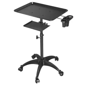 Salon Tray Cart with Storage Platform, Aluminum Tattoo Tray with Wheels Trolley Adjustable Height, Salon Tray Equipment Service Instrument Storage Tray Accessory for Salon & Spa Use, Black