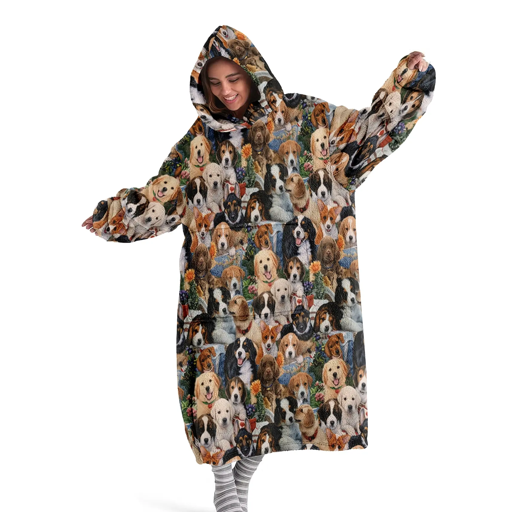 hoodie blanket，Wearable Blanket，Cozy Hooded Blanket, Cute Dog Print Hooded Blanket, Animal Blankets, Wearable Soft Warm Throw, Large Size Sofa Cover, Home Leisure Blanket, Air Conditioning Blanket, Holiday Gift，Christmas Gift,Valentine's Day gift