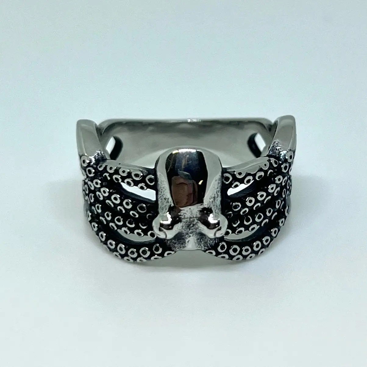 Silver Stainless Steel Octopus Tentacle Ring – Kraken Sea Monster Statement Ring