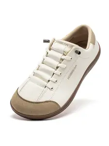 HOBIBEAR Wide-fit men’s barefoot-style low-top flat shoes, crafted from PU leather for casual everyday walking and active comfort