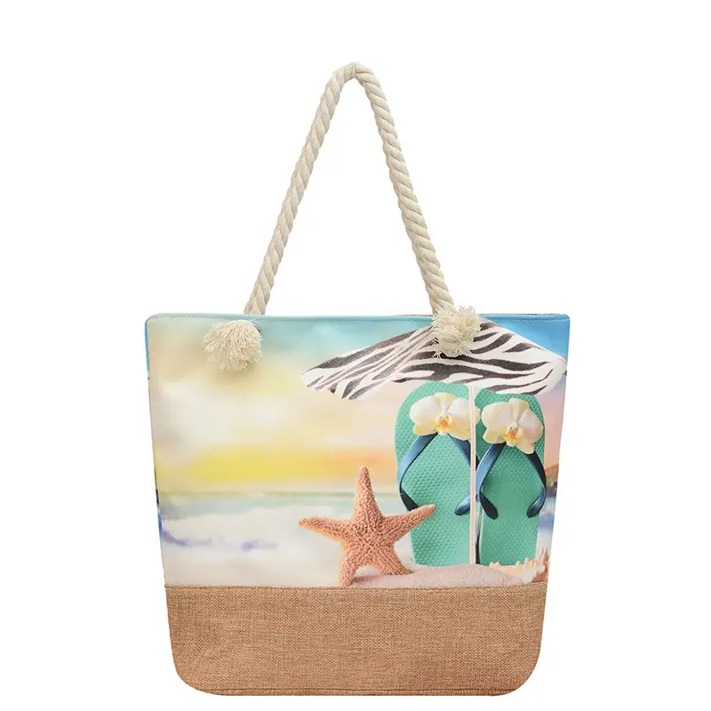 New beach bag, Korean style linen seaside shoulder bag, fashionable women's bag, canvas bag, hemp rope ethnic style