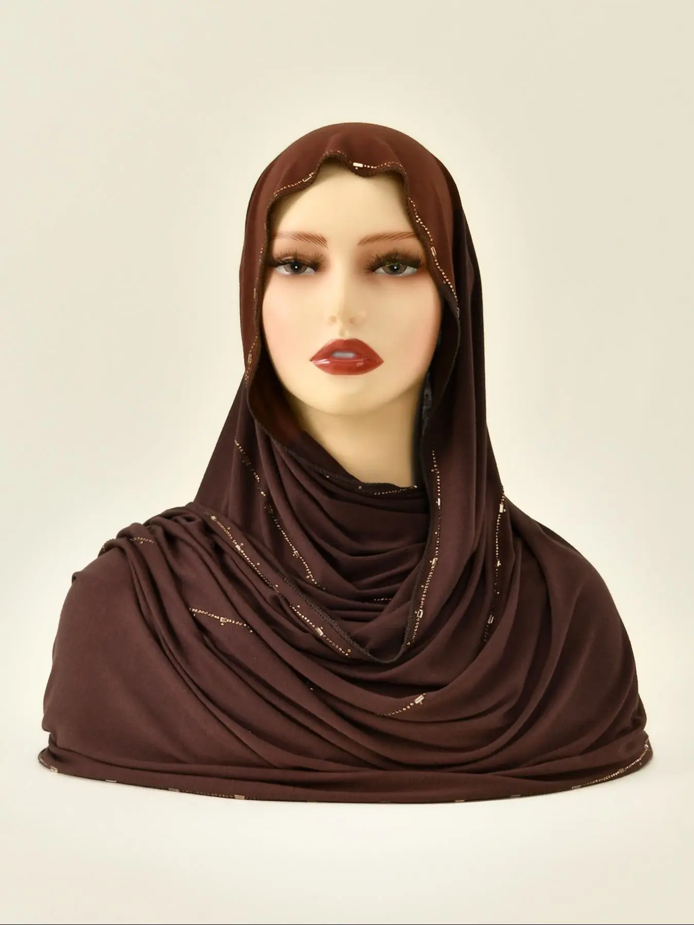 Women's Solid Color Rhinestone Decor Instant Hijab, Modest Casual Soft Comfortable Long Scarf for Daily Wear, Women's Islamic Clothing for All Seasons
