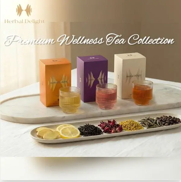 Herbal Delight 3-Flavor Tea Gift Set, Hibiscus Osmanthus White Tea, Ginger Lemon Black Tea & Coffee White Tea