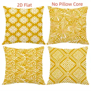 4pcs-Yellow Themed Throw Pillow Covers, Yellow Geometric Floral Pattern Design,  Home Décor Products, Suitable Living Room, Bedroom, Sofa and Bed Decoration, 2D Flat, Single Sided Printing, No Pillow Core