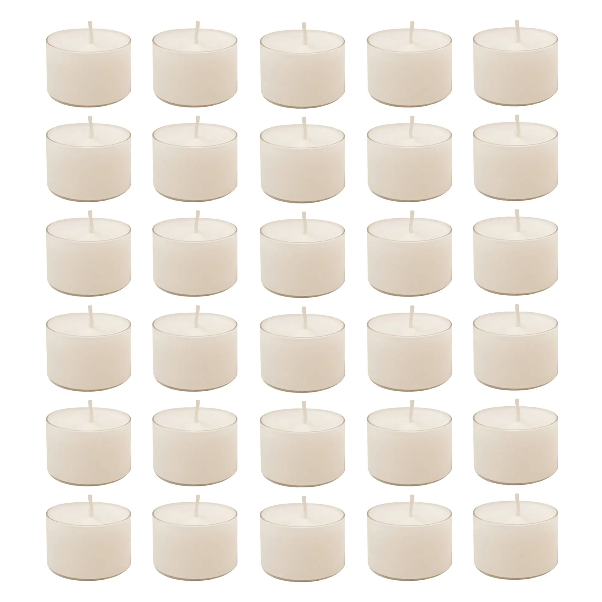 LumaBase 8-Hour Tea Light Candles (30 Pcs) - 100% Paraffin Wax, Lead-Free Cotton Wicks, Plastic Holders, White, Simple Look, Long Burn, Indoor-Outdoor Room Decor Candles, Made in the USA