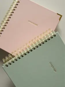 Leather Spiral Planner - Undated Modern Christian Planner w/Bible Study, Goal Setting, Prayer Requests, Finance Budget Tracker & More | Mint & Blush Pink Leather with Gold