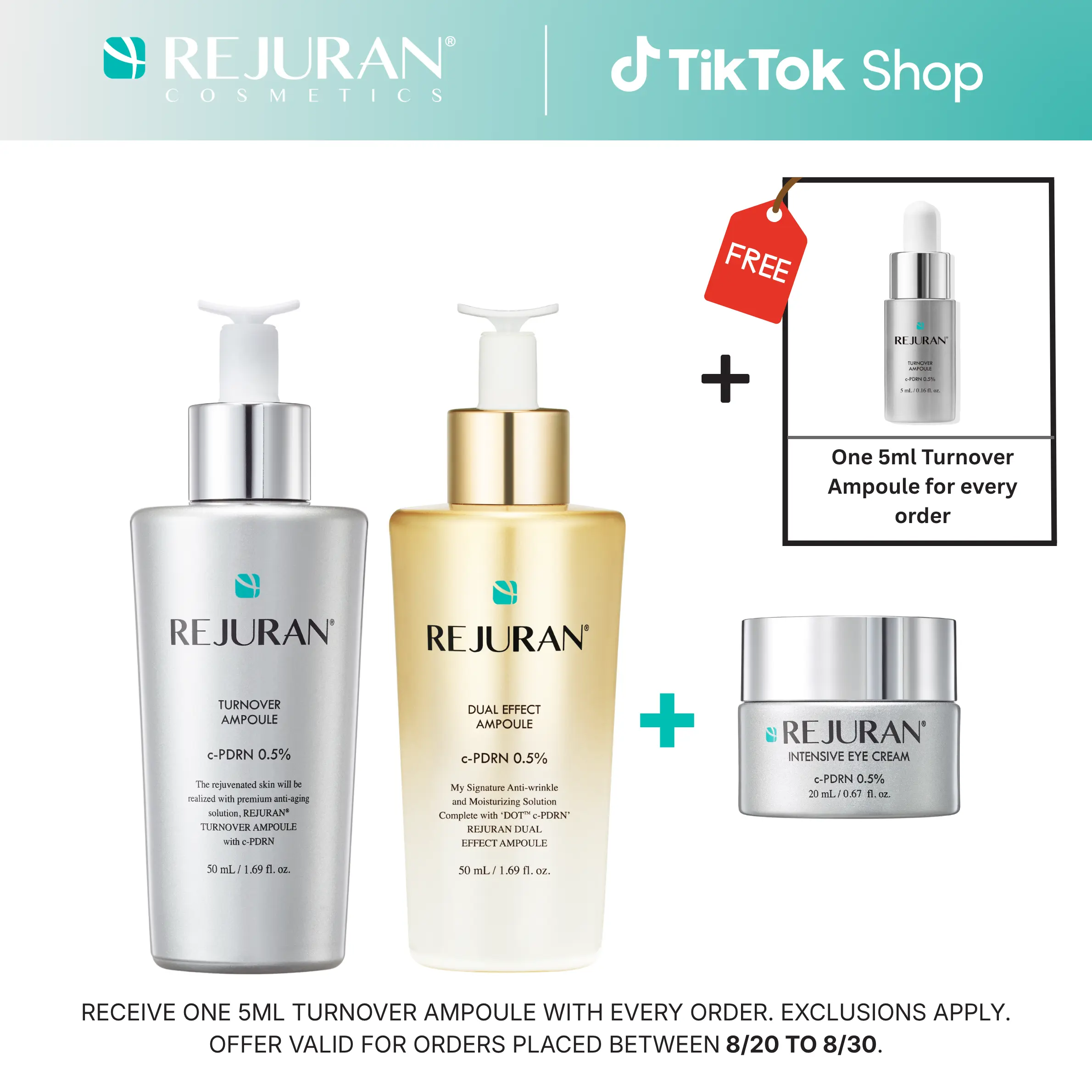 REJURAN Turnover Ampoule 50ml & Dual Effect Ampoule 50ml Bundle with Eye Cream