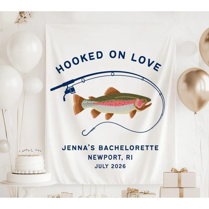 Fish Print Bachelorette Party Tapestry Wall Banner - 30"x40", Customizable, Lightweight, Hand-Held, Skin Friendly Synthetic Polyester Fabric Decor, Party Backdrops for Lake/Coastal Bach & Birthday Events, Multi-Size