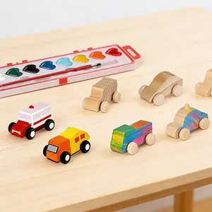 24 Sets Valentine's Day Kids' Crafts, Unfinished Wooden DIY Car Toys with Heart Watercolor Paint, Arts Crafts Supplies for School, Family Activities & Party Favors