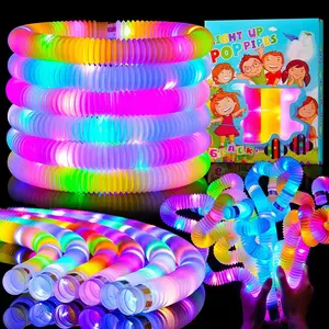 12pcs LED Light Up Pop Tubes Popit Sensory Toys Glow Sticks Stretch Toys  Decompression Puzzle Toy for Kids Christmas Party Gift