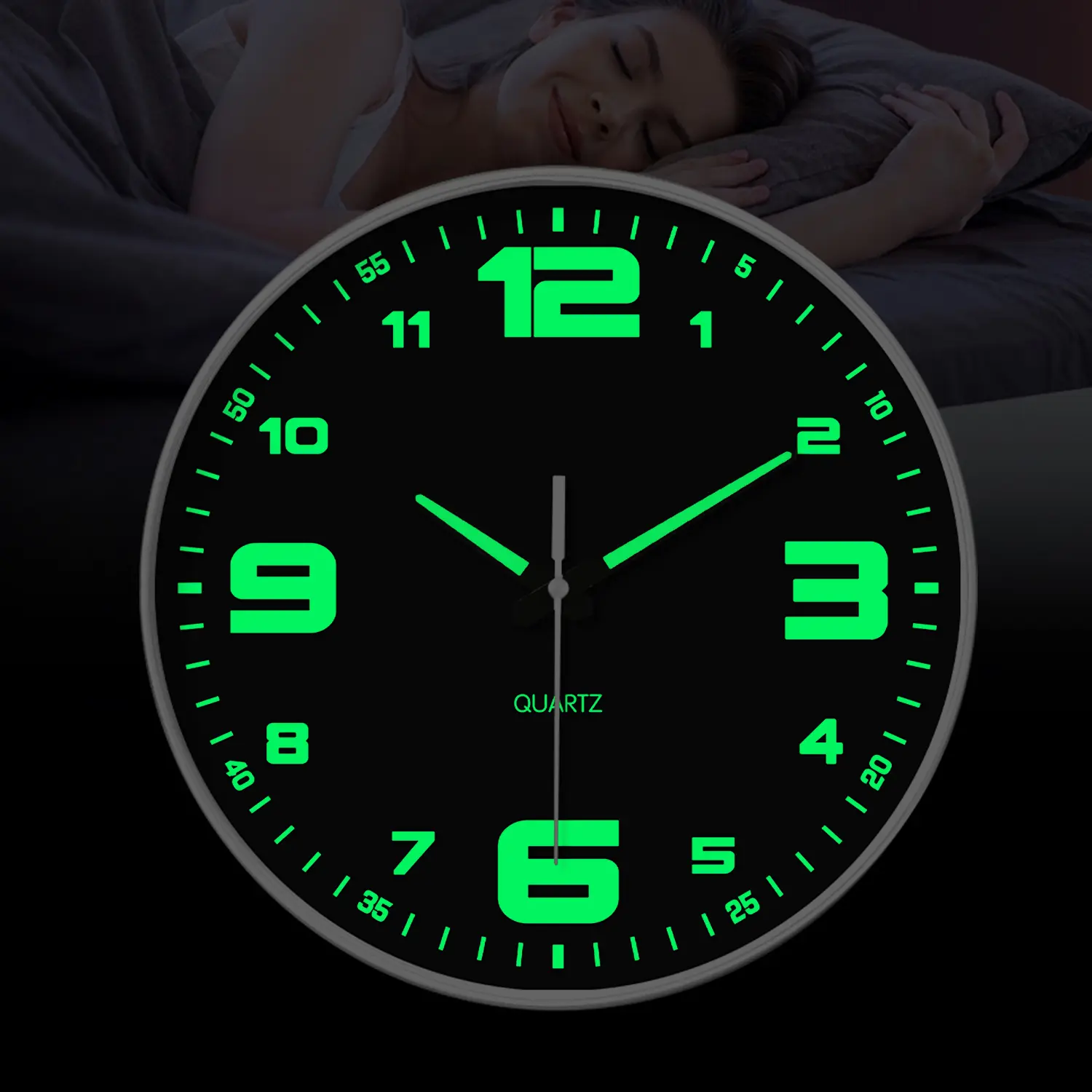 ConstantPlanet black luminous wall clock, 8–12 inch round silent luminous clock, battery powered, large numerals easy to read; suitable for living room, kitchen, bedroom, office decor, men’s bathroom decor, leisure room accessories, boys’ room supplies, d