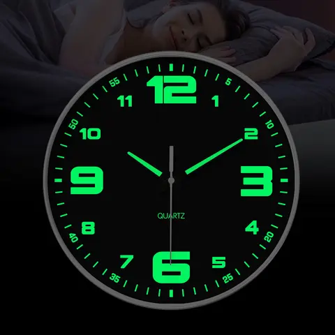 ConstantPlanet Black Glow-in-the-Dark Metal Pointer Wall Clock - 8-16 Inch Round Silent Battery-Powered Clock, Large Easy-to-Read Numbers, Home Decor Items, Decorations for Room, Christmas/Engagement Gift