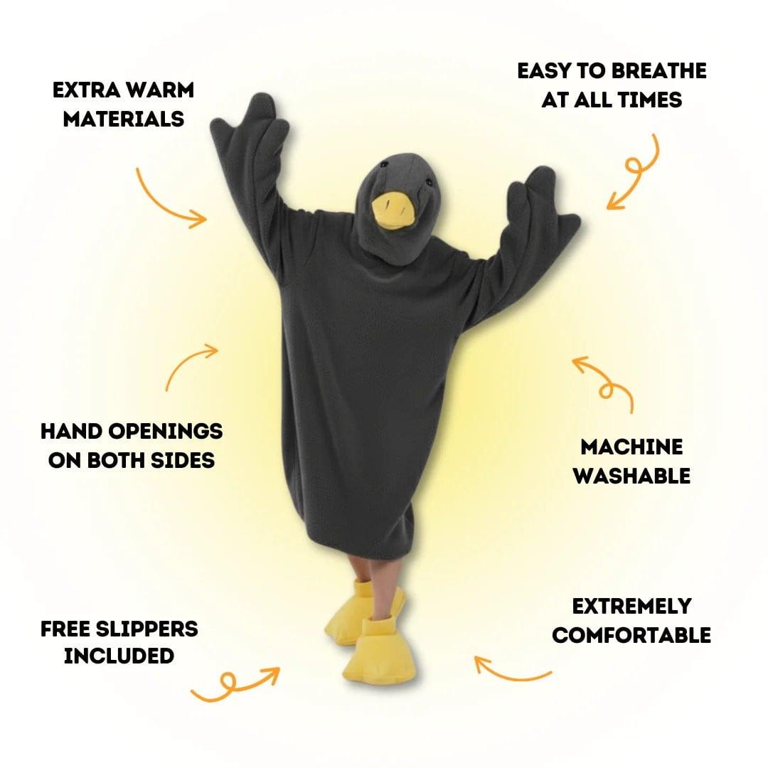 Funny Goose Onesie Wearable Blanket – Oversized Fleece Hoodie with Sleeves & Non-Slip Slippers for Men & Women (Black/White)