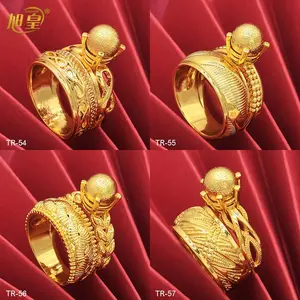 XUHUANG Dubai Gold Color Finger Ring Jewelry Wedding Party Gift For Women Arabic African Charm New Designer Copper Jewellery