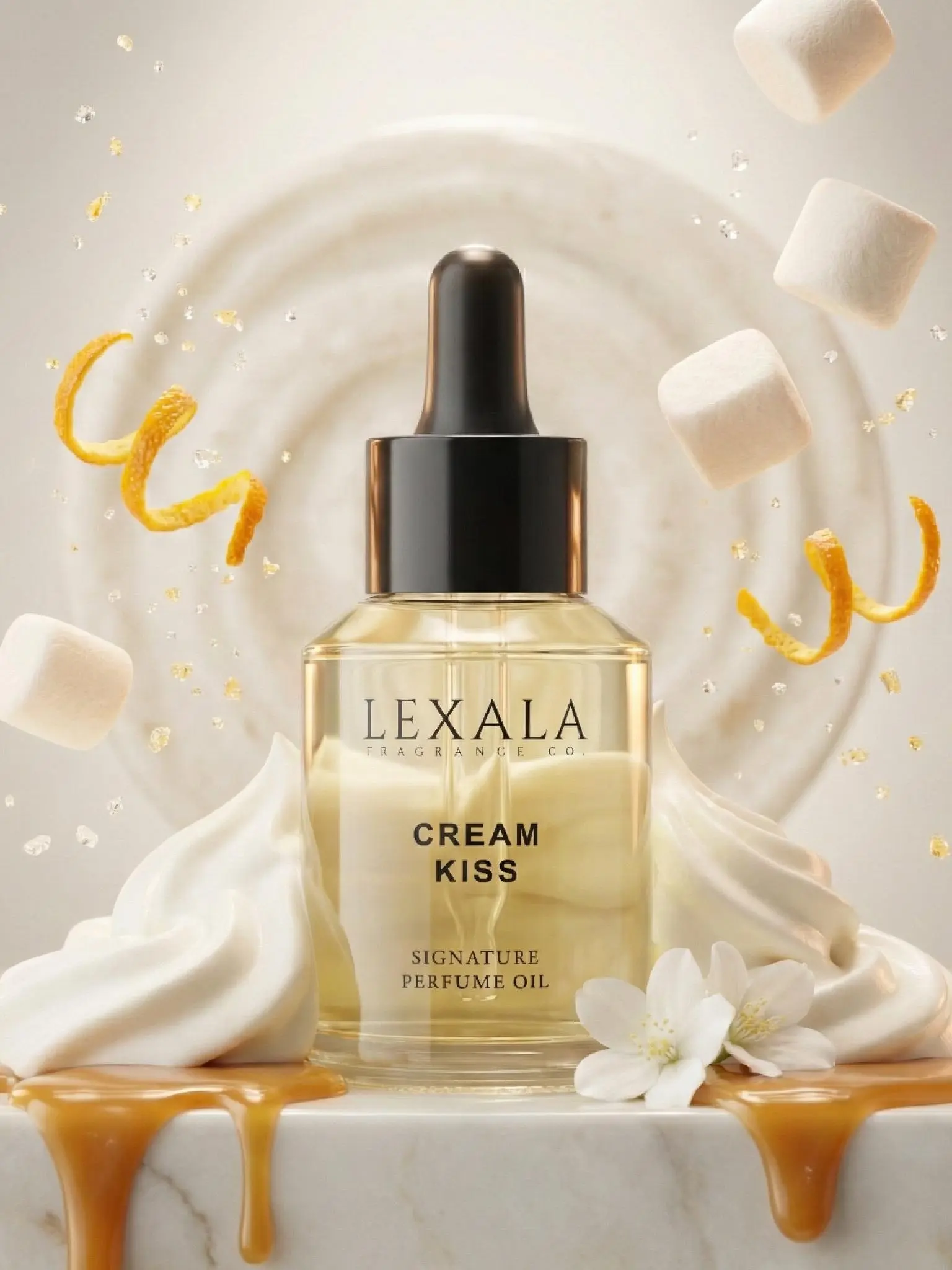 Cream Kiss Perfume Oil - 30 ml - Unisex Fragrance Oil - Lemon Sugar - Marshmallow - Orange - Jasmine Blossom - Coconut Cream - Vegan Ambrettolide - Vanilla Mousse - Salted Caramel - Whipped Cream