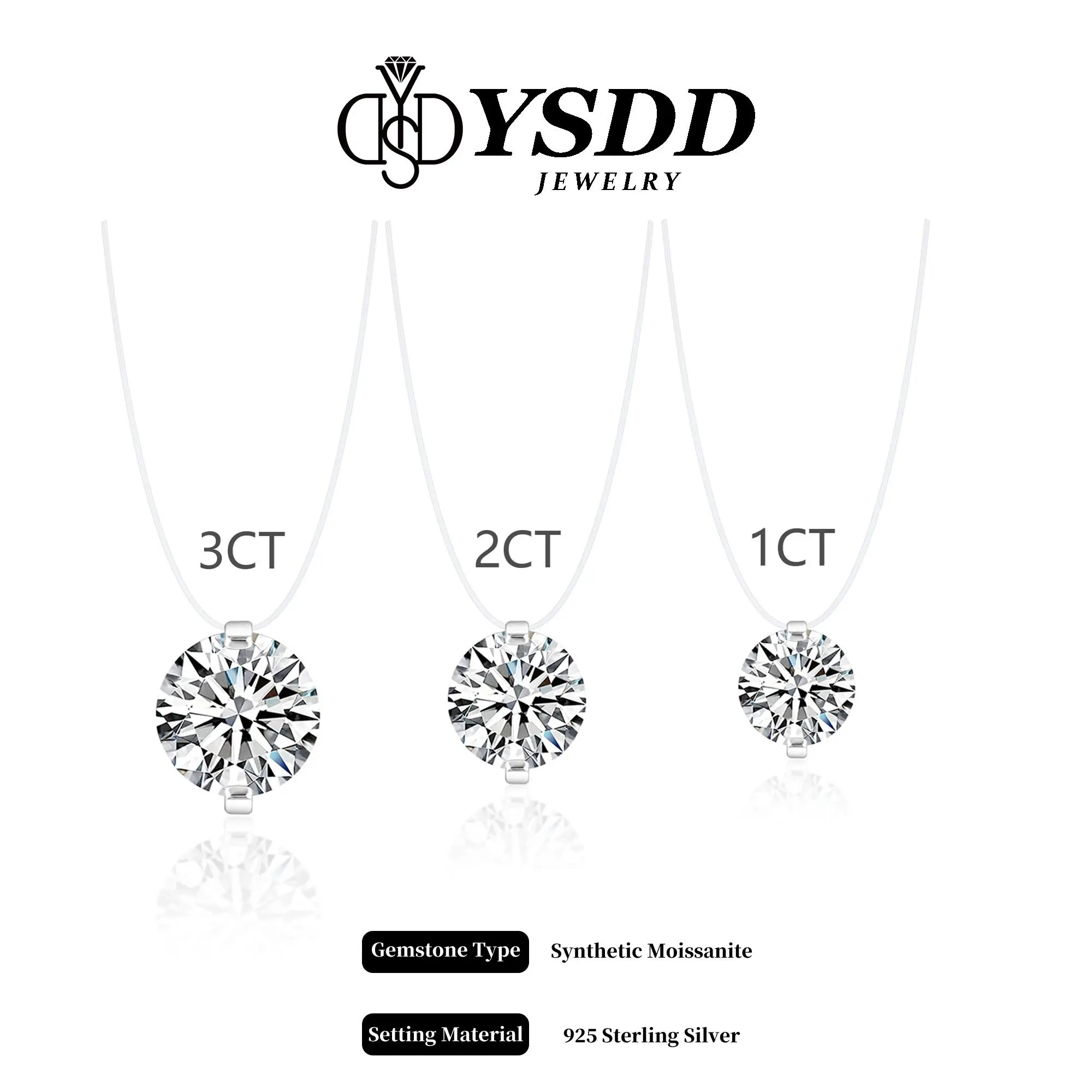 【#450 New Choker Necklace】Invisible 1-3CT Clear Nylon Thread Necklacevvs Synthetic Moissanite Necklace in 925 Sterling Silver Birthday Mother's Day Gift for Men Women Wedding Invisible Necklace