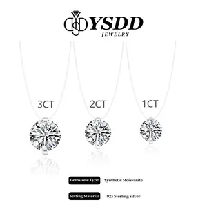 【#450 New Choker Necklace】Invisible 1-3CT Clear Nylon Thread Necklacevvs Synthetic Moissanite Necklace in 925 Sterling Silver Birthday Mother's Day Gift for Men Women Wedding Invisible Necklace