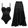 FLAXMAKER Women's Black Laser Cut Push Up One Piece Swimsuit and Matching Maxi Skirt Beachwear Swimdress Bathing Suit Set#Summervibes #SwimWeek