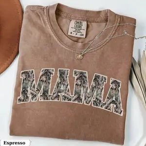 Comfort Colors Hunting Mama T-Shirt, Camo Mama TShirt, Mother's Day Gift, Camouflage Mama T-Shirt, Varsity Mama Shirt, Retro Mam Shirt - DarkFlex