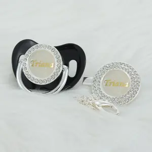 MIYOCAR Custom Bling Silver Diamond Baby Pacifier with Clip for Newborns and Babies Personalized Bling Binky