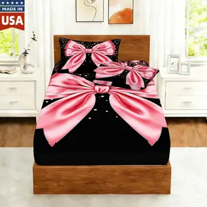 Pink Bowknot Kids Fitted Sheet Twin Size,Pink Glitter Dreamy Girlish Bedding Set,Girls Boys Adults Room Decor,Beauty Glamorous Fashion Bed Cover,Sweet Romantic Bed Sheet,1 Pillowcase