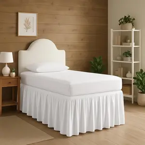 Ruffled Dorm Bed Skirt Twin XL 42 Inch Drop, 100% Microfiber Twin Long Dorm Bedding Wrap Around Elastic Dust Ruffle, White