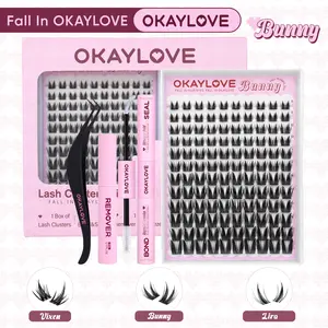 OKAYLOVE Bunny Lash CLusters Kit, Okaylovelashes Manga Lash Extension with Waterproof Long-lasting Lash Bond and Seal,Tweezers and Remover for DIY Eyelash at Home Easily, Natural Makeup Girl Gifts #Summervibes